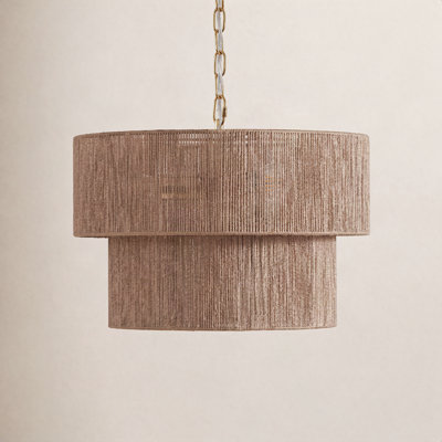 Lizette 17.7" 4-Light Natural Jute 2-Tier Dimmable Drum Chandelier