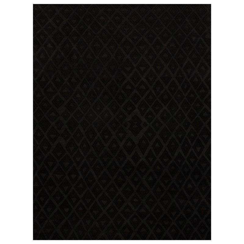 Tapis géométrique rectangulaire en laine noué à la main brun foncé, Rectangle 3 pi x 5 pi
