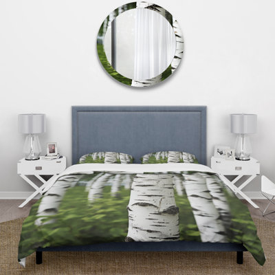 Ensemble de housse de couette en microfibre / polyester White Green Birch Tree Whispers Bedding