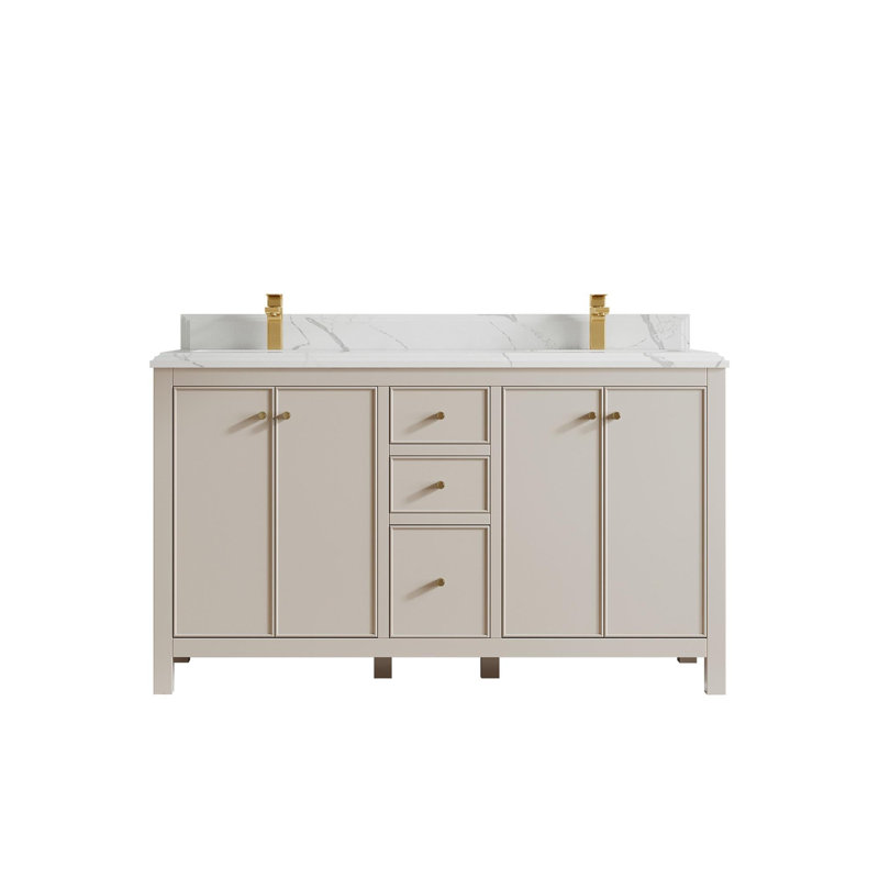 Meuble-lavabo double 60 po avec plateau Chicago, Calacatta Laza
