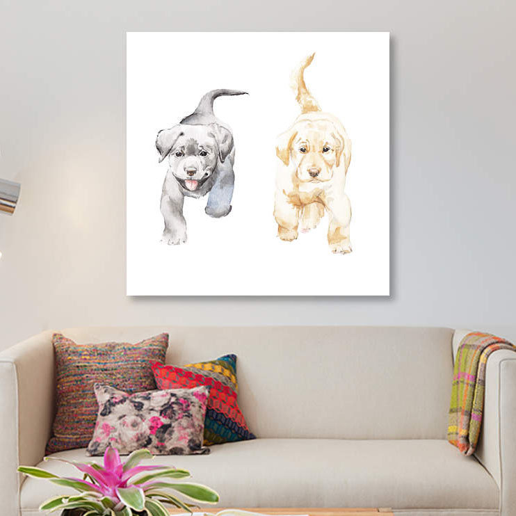 «Yellow And Black Lab Puppies», impression sur toile, H 18 po x l 18 po x P 1,5 po, Toile tendue, Pas de tapis
