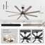 72" Large Modern Ceiling Fan with Light, 8 Reversible Blades, Quiet DC Motor & Remote Control-96712055