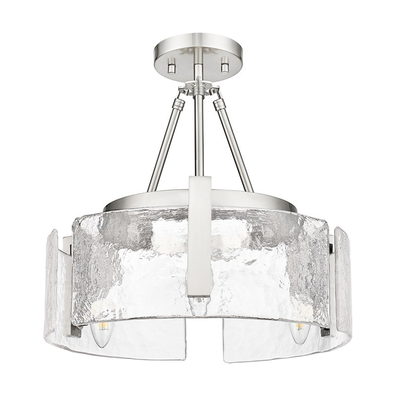 Plafonnier semi-encastré 3 lumières avec abat-jour en verre martelé Hickmon, Étain