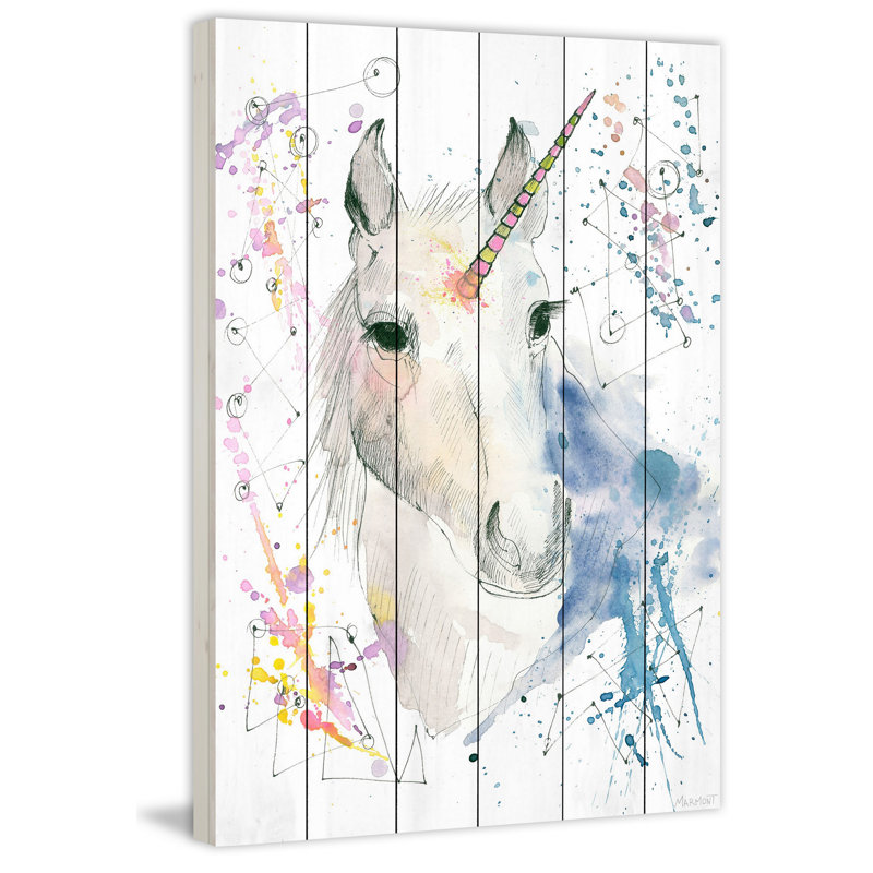 «Fantasy Unicorn», reproduction sur bois blanc, H 36 po x l 24 po x P 1,5 po