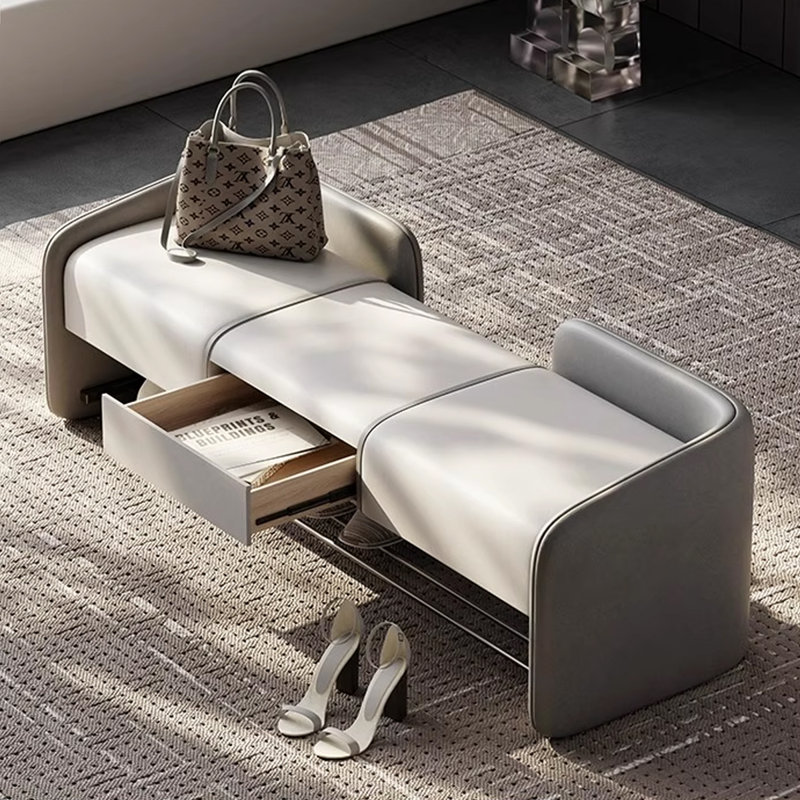 Banc de rangement rembourré pour chaussures, Gris