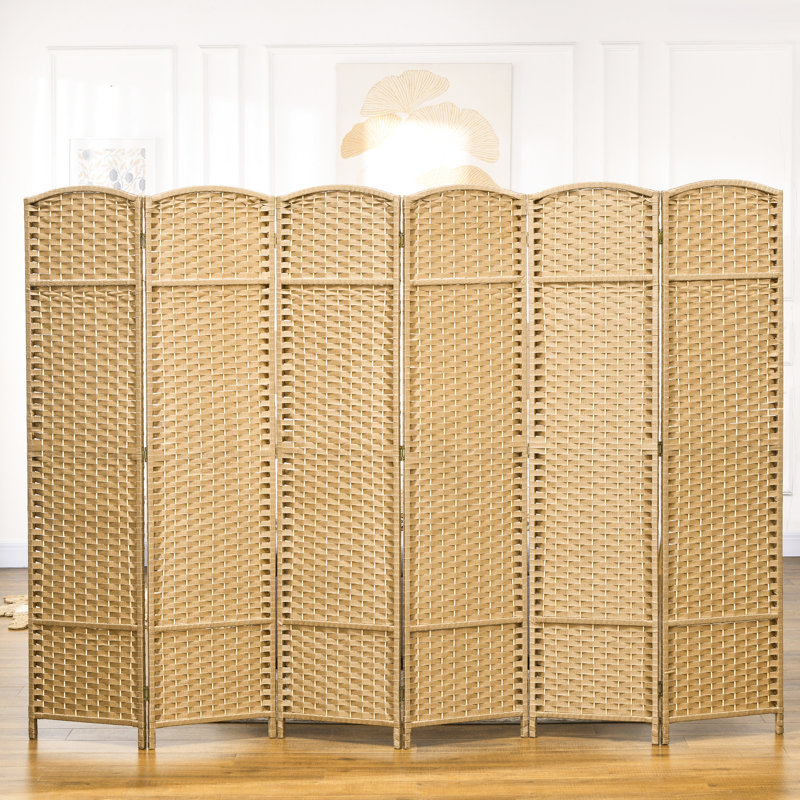 6 panneaux d'intimité pliables à 6 panneaux, sangle de séparation de 5,6 pi. Bois naturel, tissé à la main pour la chambre à coucher et le bureau, intimité