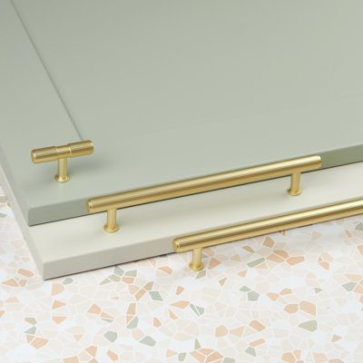 Brushed Brass Fluted Cabinet Handles & Knob