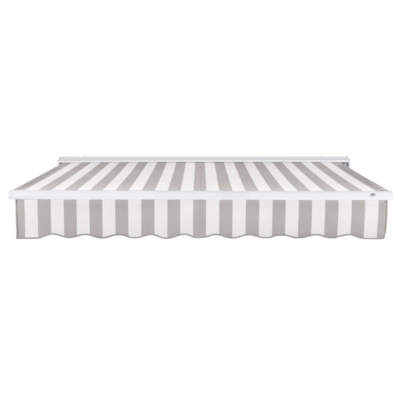 Auvent de patio rétractable avec capuchon Awntech Destin, Rayures grises et blanches, l 12 pi x P 10 pi, Manuel