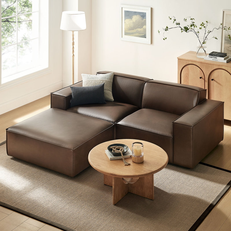 Causeuse modulaire en cuir avec repose-pieds 3 pièces Arielle, Espresso