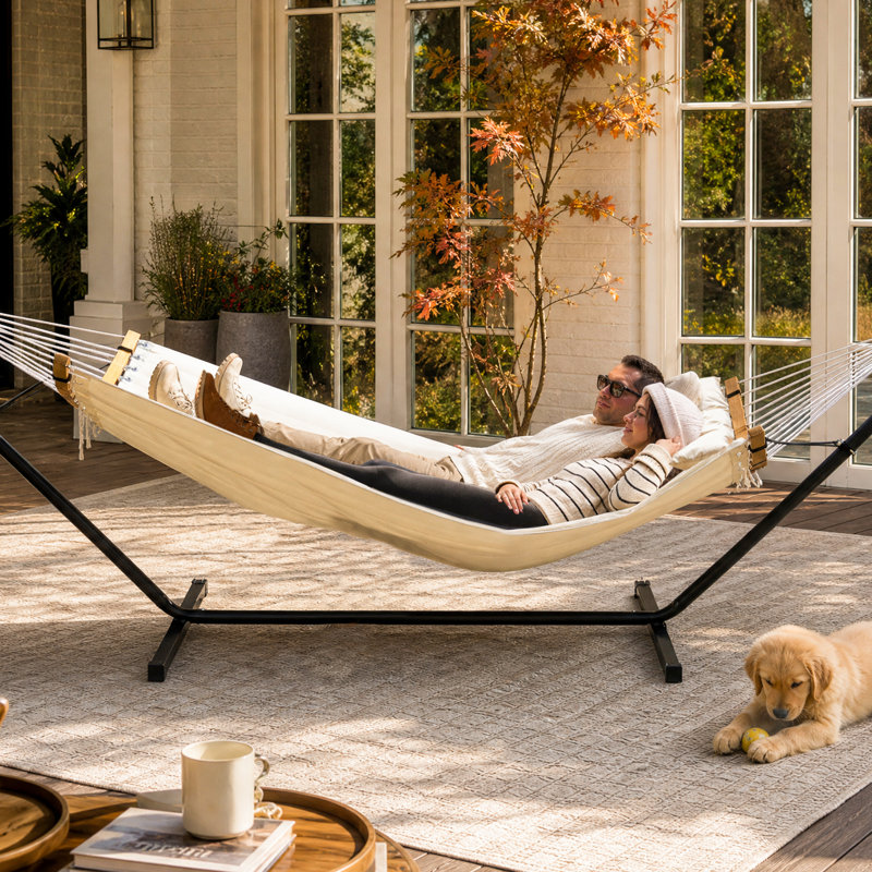 Grand hamac double de 55 pouces avec support Cruce, capacité 450 lb, Cruce, Beige