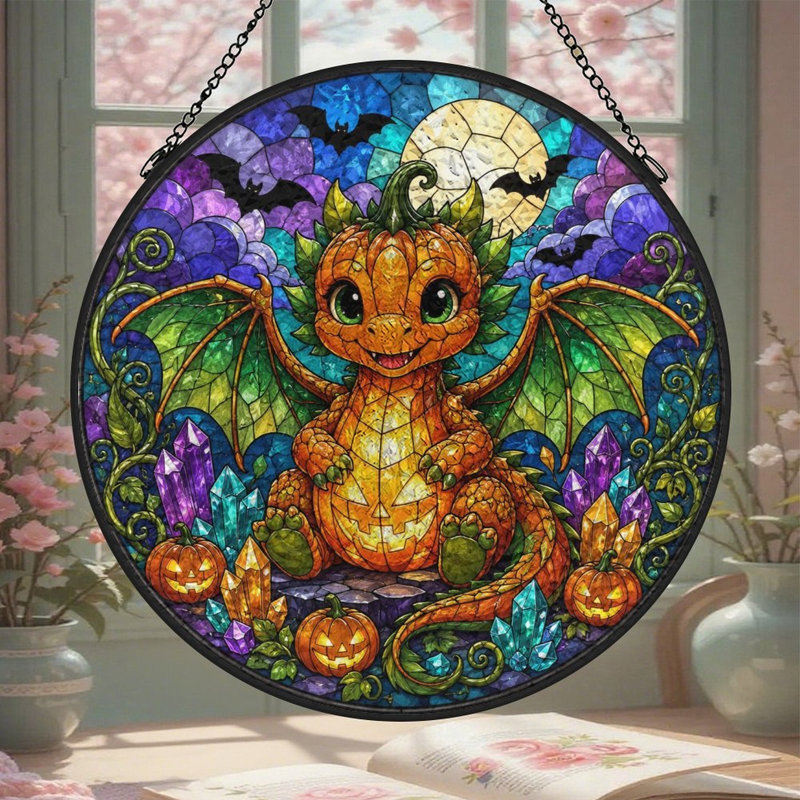 Mignon dragon citrouille en verre coloré, 11,8 x 11,8 po (30 x 30 cm)