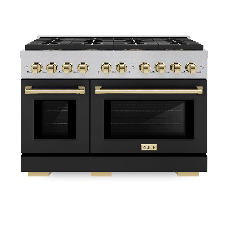 ZLINE Autograph Edition 48 in. 6.7 cu. ft. Paramount Gas Range W/ 8 Burner DuoPro Cooktop and Dual Ovens in Satin Stainless Steel and Polished Gold Accents