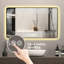 Miroir de salle de bain 48 po x 32 po avec cadre noir - affichage de l'heure et de la température, 3 couleurs, désembuage, pour salle de bain, trois options, verre trempé,