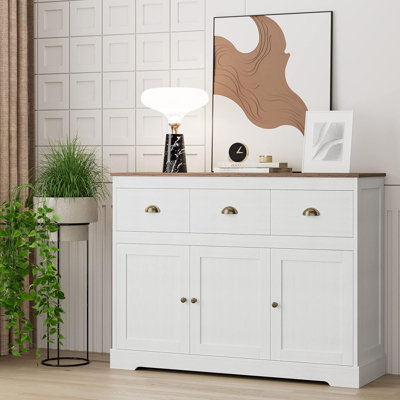 Farmhouse Buffet Cabinet With 3 Drawers & 3 Doors, Antique White