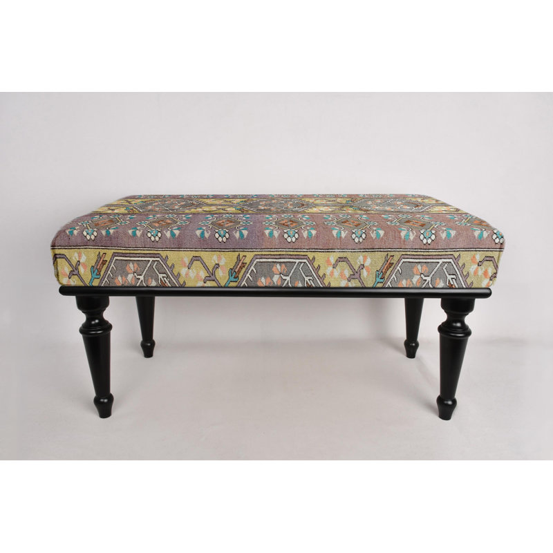 Cotton Upholstered Bench, Black, 45cm H x 90cm W x 45cm D