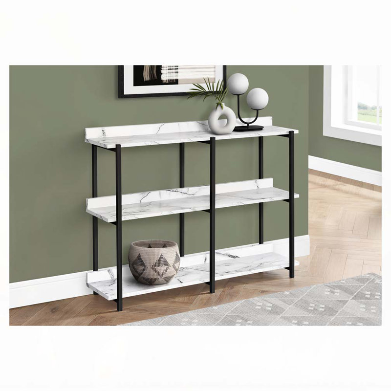 Table d'appoint, console, vestibule, étroit, canapé, salon, chambre à coucher, stratifié aspect marbre blanc, métal noir, contemporain, moderne