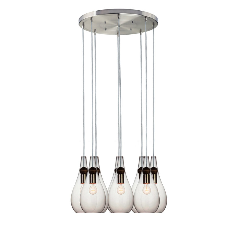 Earth 8 - Light Chandelier, 36" H x 18" W x 18" D, Clear Glass, Nickel Braided Cord