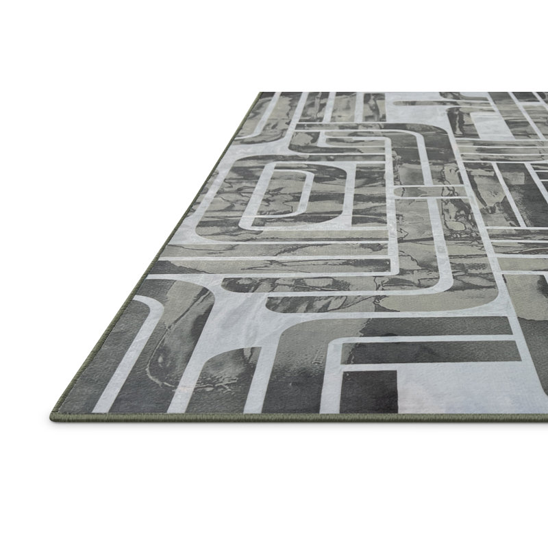 Tapis en polyester tissé à la machine en vert granit, Carré 5 pi
