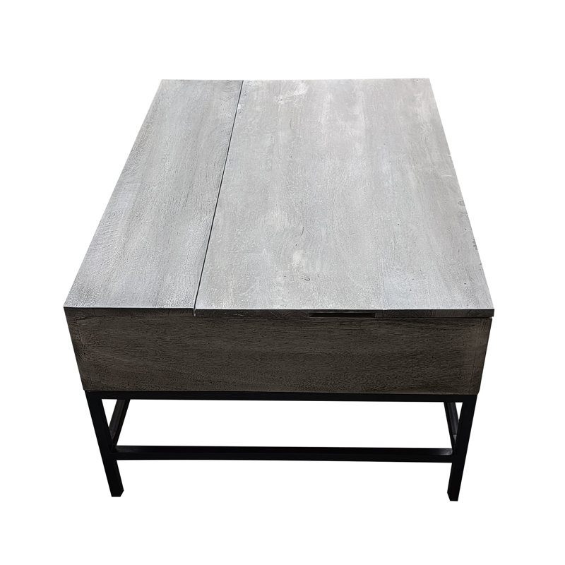 Table basse contemporaine en bois avec base en métal et plateau relevable au look naturel gris - option élégante