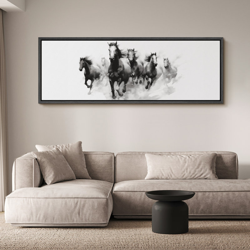 Chevaux qui courent, H 20 po x l 60 po, Noir, noir, noir, noir