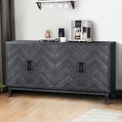 Armoire de rangement en bois taupe 4 portes Stronger avec portes intérieures laquées spacieuses et conception pratique