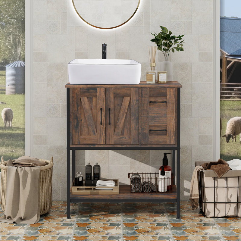 Meuble-lavabo simple 30 po avec lavabo sur pied Farmhouse, Blanc