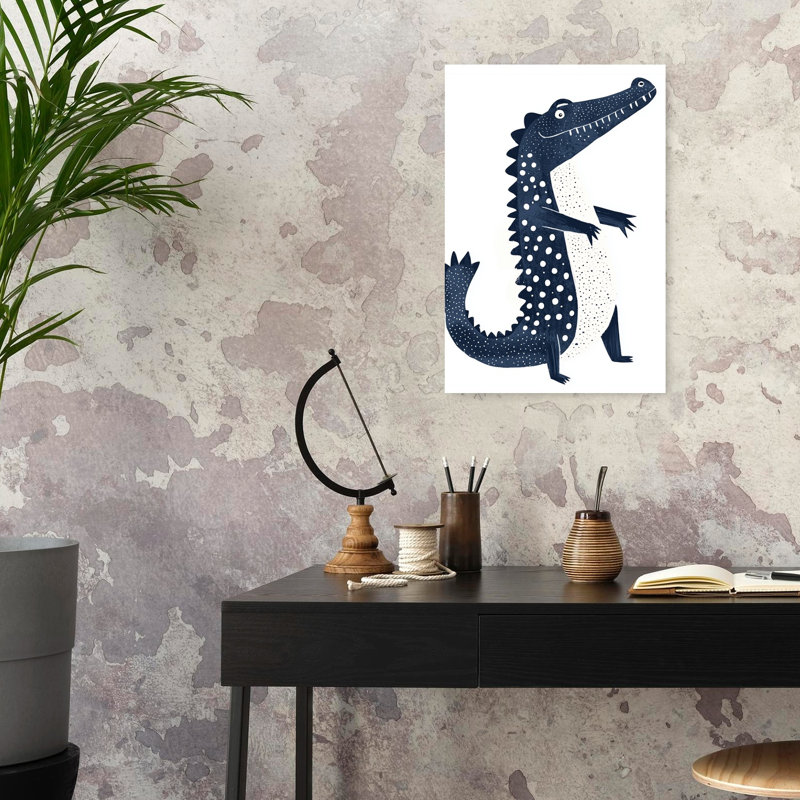Polka Dot Crocodile Modern Playful Whimsical Alligator Crocodile Wall Art Print by Mathieu - Wrapped Canvas Print
