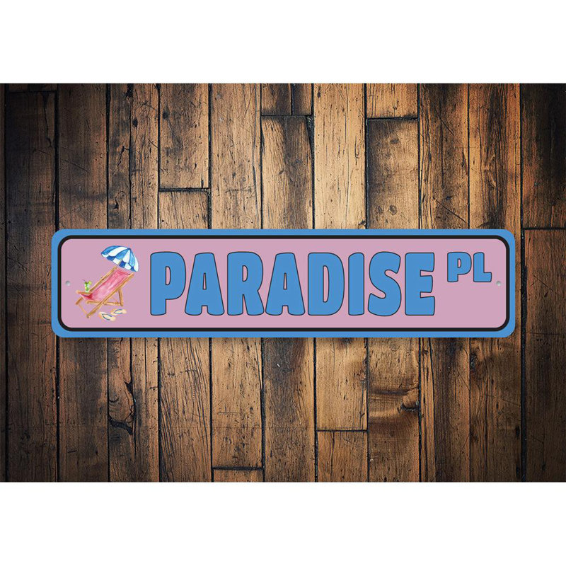 Enseigne en aluminium Paradise Street, H 6 po x l 24 po x P 0,06 po
