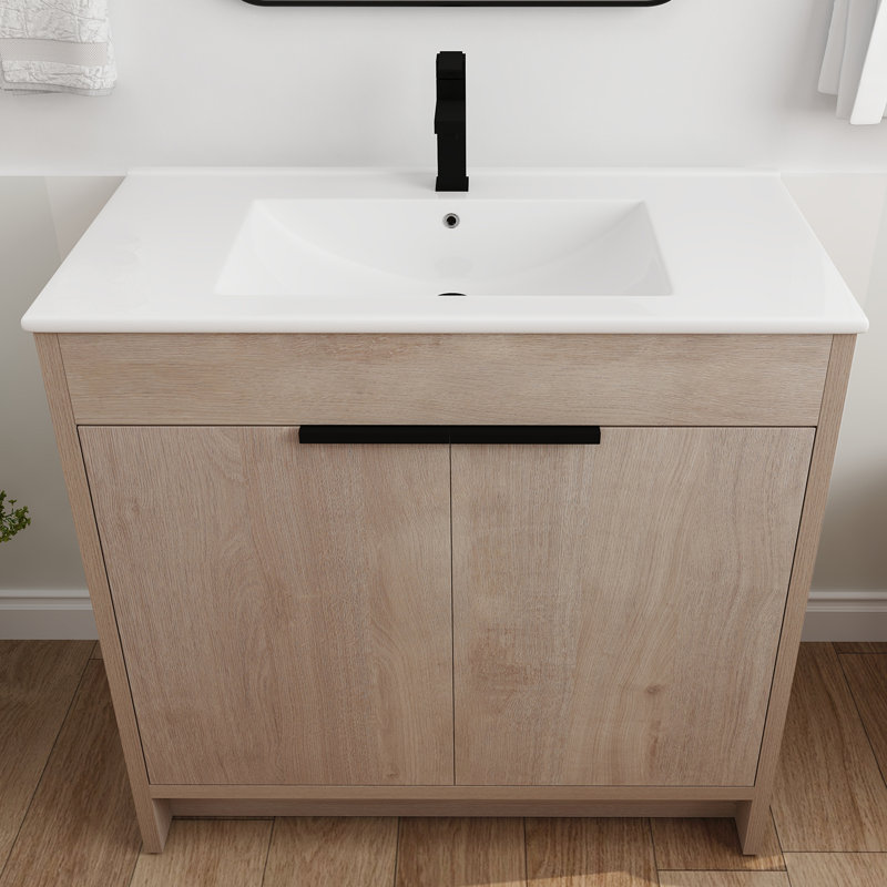 Alkes 35.86 " W Freestanding Standard Free Standing 1 Single Vanity Bathroom Vanity With Ceramic Top