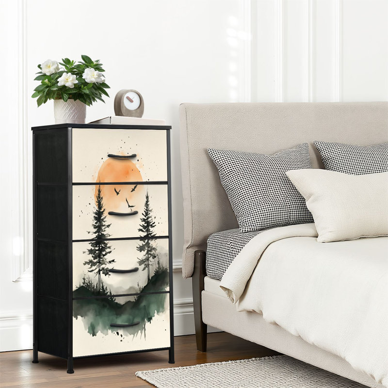 4 Drawer Dresser for Bedroom, Narrow Chest of Drawers, Wooden Top and Study Iron Frame 18"x37.5"-(WxH)