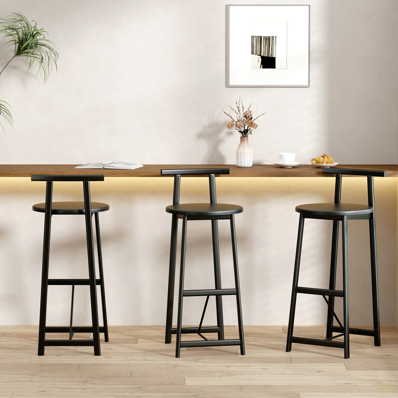 Ensemble de 3 tabourets de bar à hauteur de comptoir avec dossier et chaises sans accoudoirs pour îlot de cuisine, Noyer brun