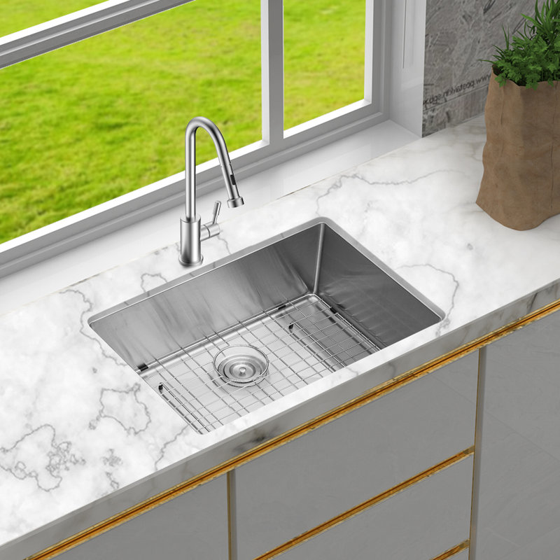 26"X10"X18" Undermount Stainless Steel Sink - 10 Inch Deep Single Bowl Kitchen Basin, 304 Steel, Easy To Clean Surface, R10 Rounded Corners, X-Shaped Water Guide, Soundproof Pad, Condensation