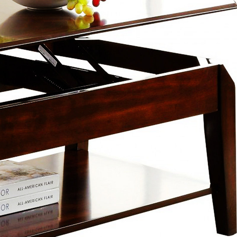 Table basse Myheir, table basse à plateau relevable avec tablette, table de salon, table basse rectangulaire