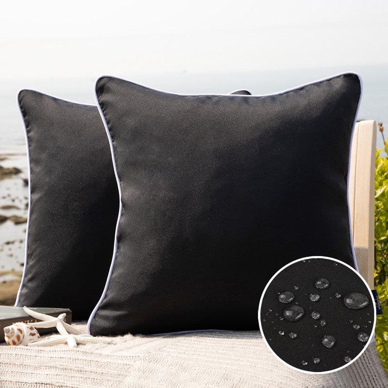 Phantoscope Outdoor Waterproof Decorative Throw Pillow Covers For Patio, 2 Pack, Square 18", Black