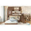 Lit superposé simple au-dessus d'une chambre double avec échelles et glissoires, lit superposé au sol avec étagères de rangement et garde-robe, conception de maisonnette-223508771