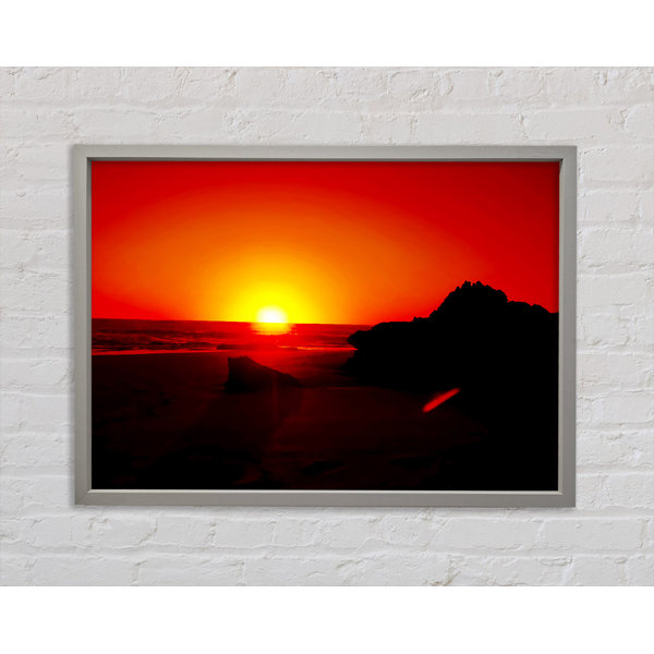 House of Hampton Red Rocky Ocean Sun Blaze Framed Print | Wayfair.co.uk