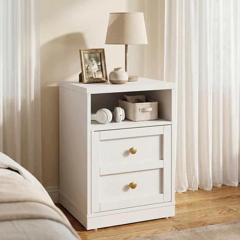 Modern Nightstand With Door & Open Shelf, White