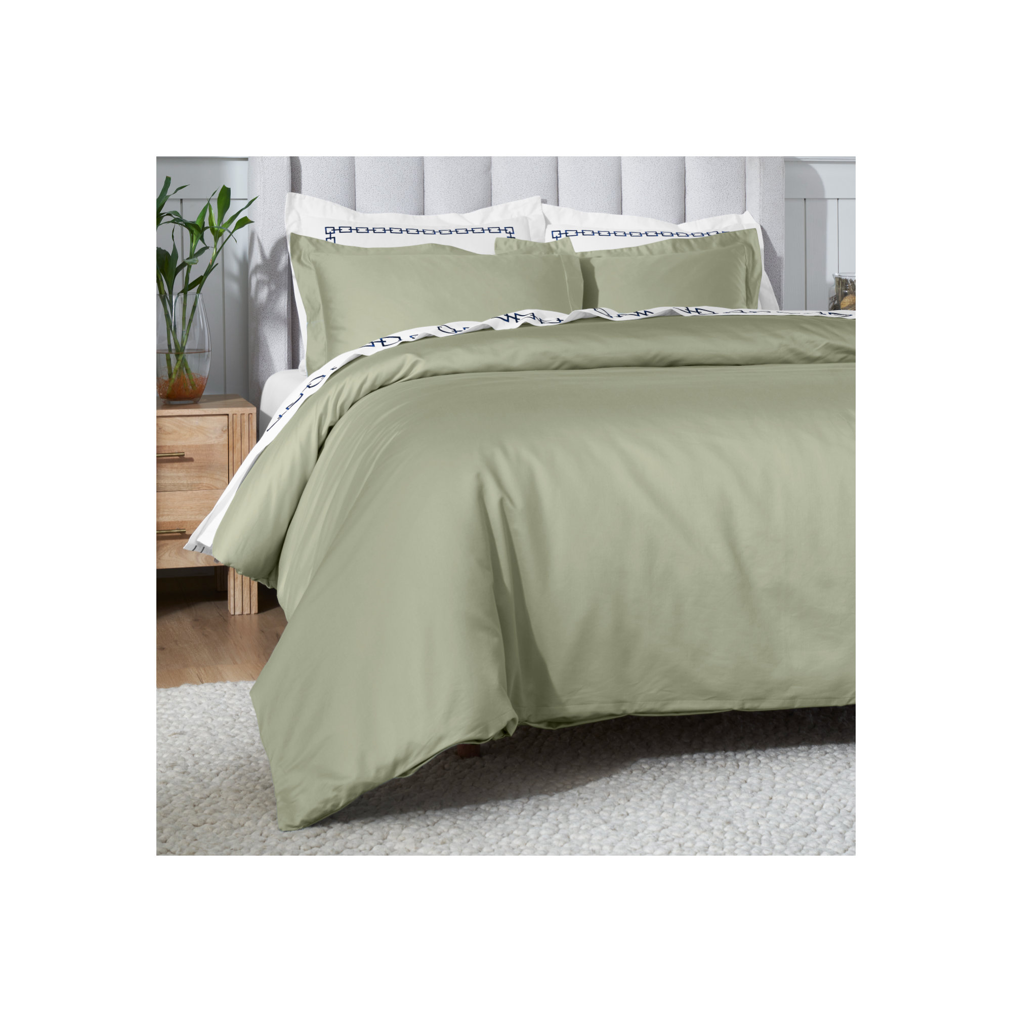Cotton Duvet Cover Set, Sage, Full/Queen Duvet Cover + 2 Pillow Sham