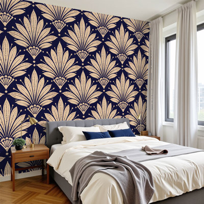 Papier peint adhésif à peler et coller avec éléments floraux et décorations murales beige marine H 100 po x l 144 po, papier peint amovible en PVC, adhésif mural pour chambre à coucher, bureau à domicile