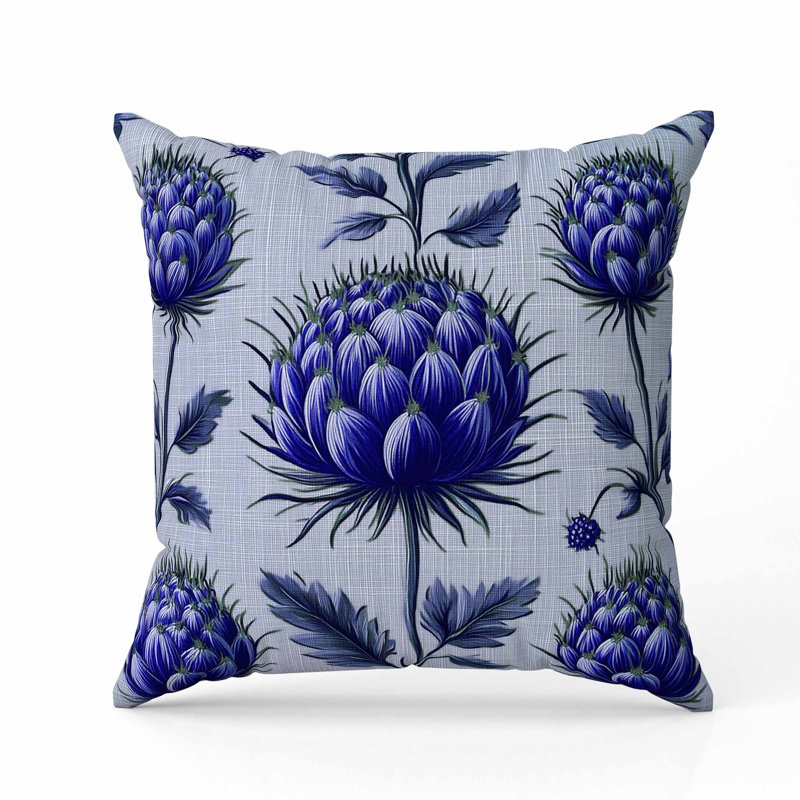 Thistle Garden Faux Suede Pillow, Blue, Square 26"