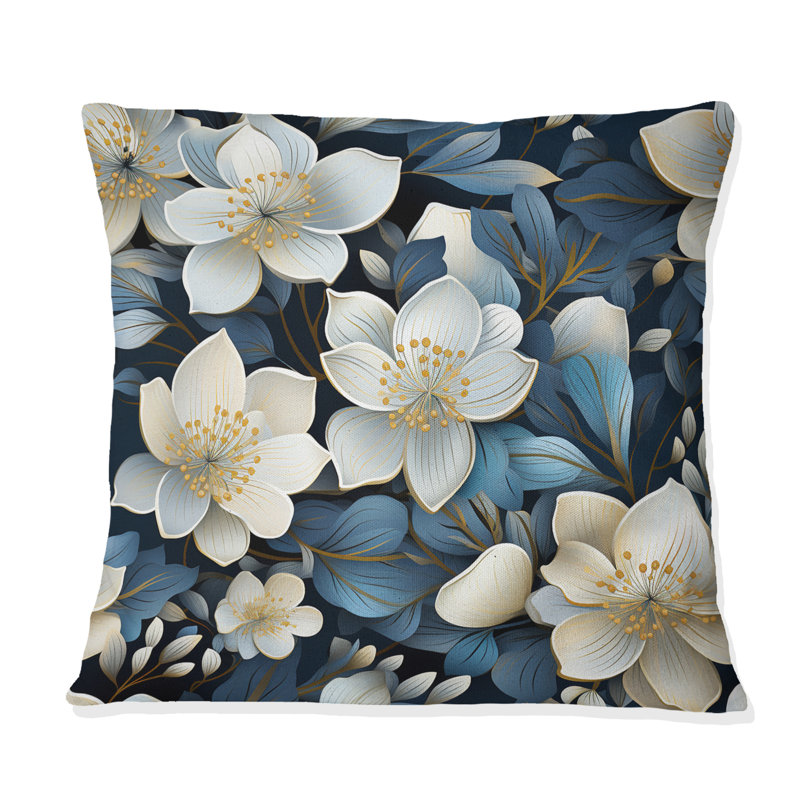 Coussin Artistic Blue Magnolia Essence Beauty, H 18 po x l 18 po