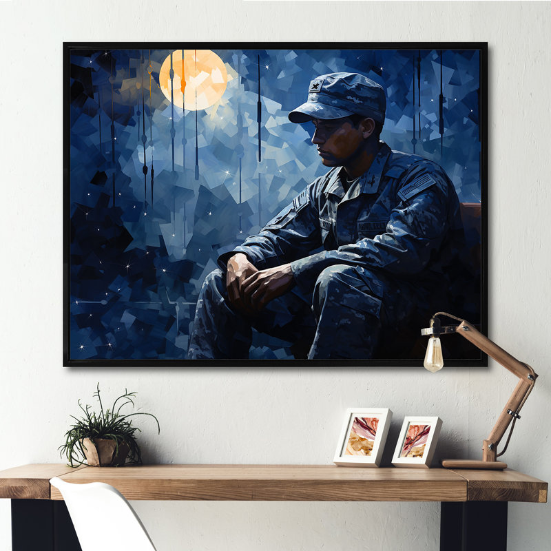 Soldat militaire Dutys Shadows, H 34 po x l 44 po x P 1,5 po, Cadre flottant noir