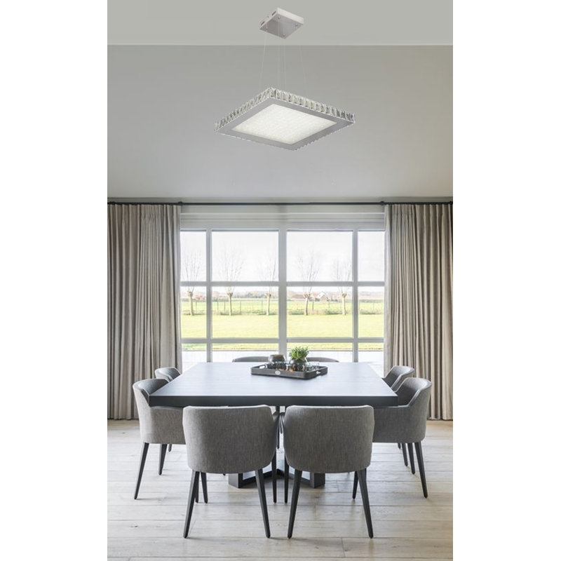Lustre carré moderne en cristal 1 lumière, H 64,25 po x l 20,4 po x P 20,4 po
