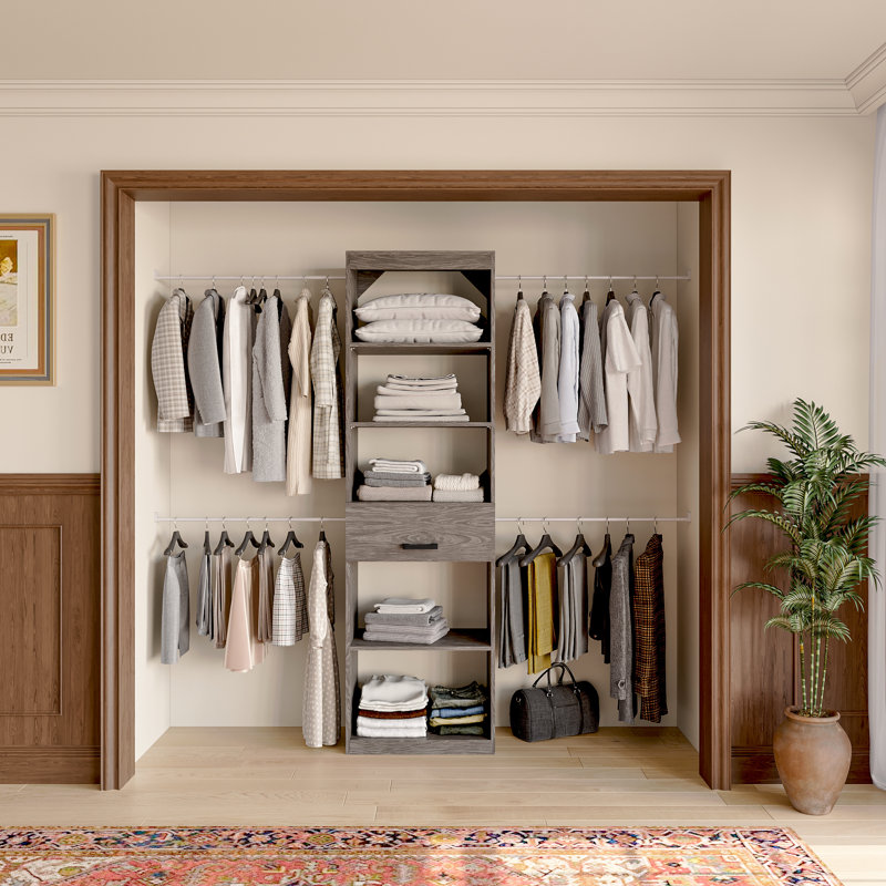 Raney 86.58" W Adjustable Shelves&Rods Closet System Reach-In Sets, Truffle