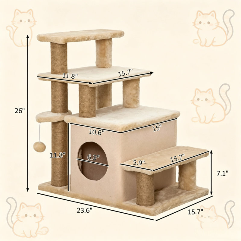 Arbres à chat et condos ajustables, tour moderne en jute et peluche