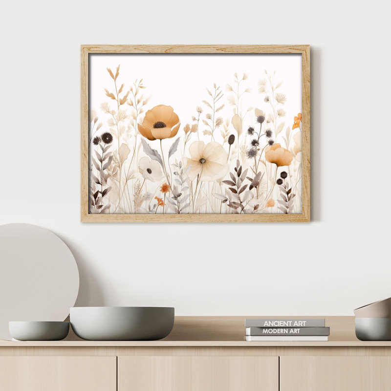 "Coquelicots délicats et fleurs sauvages" sur papier, H 11 po x l 14 po, Naturel