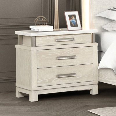 Table de chevet avec plateau en marbre, gris vieilli