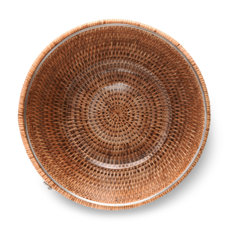 Handmade Round Rattan and Glass Serving Bowl