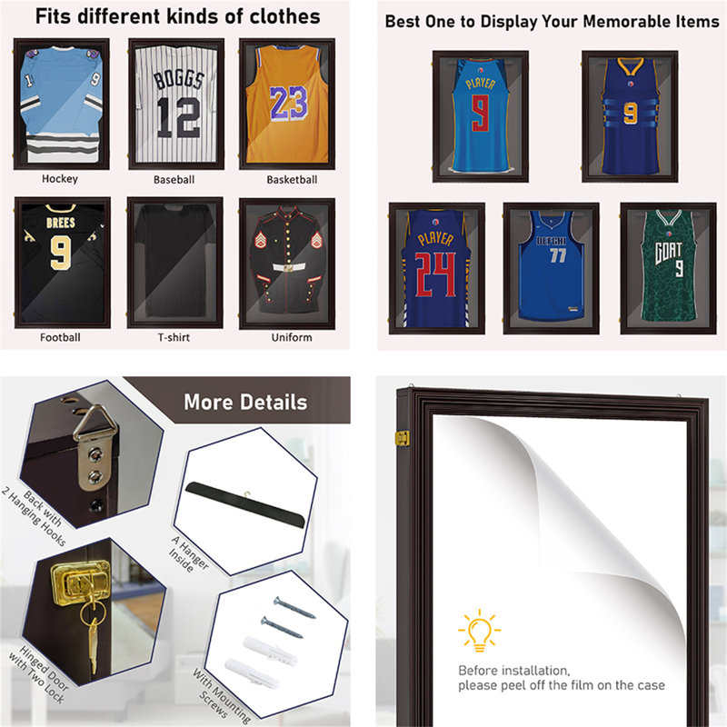 Cherry Brown Lockable Wall Mounted Jersey Display Case
