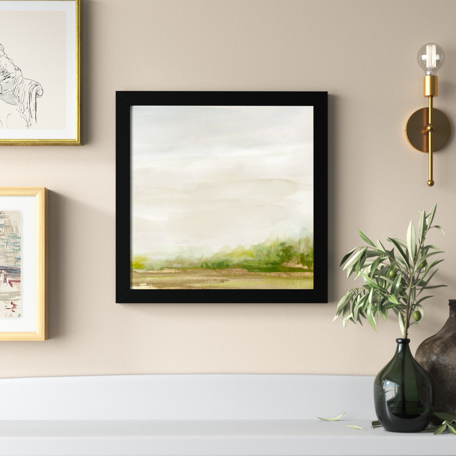 Icarus "Evening Stroll" Painting, Black Framed, 18" H x 18" W x 1.12" D